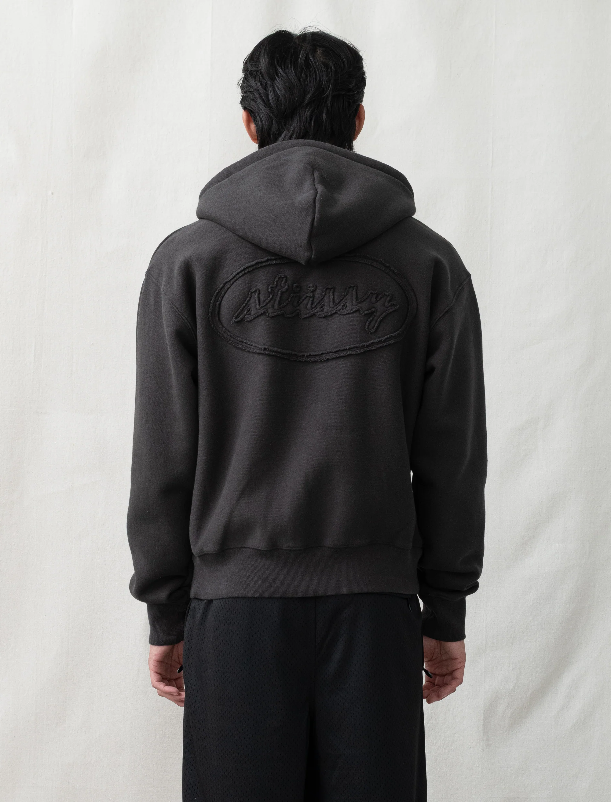 Cursive Applique Zip Hood (Black) - Image 4