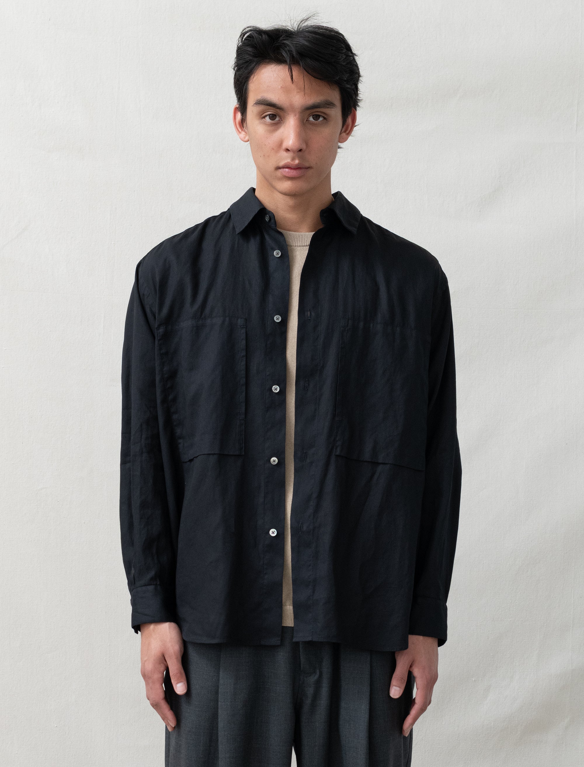 Garment-Dye Over Shirt (Black Navy)