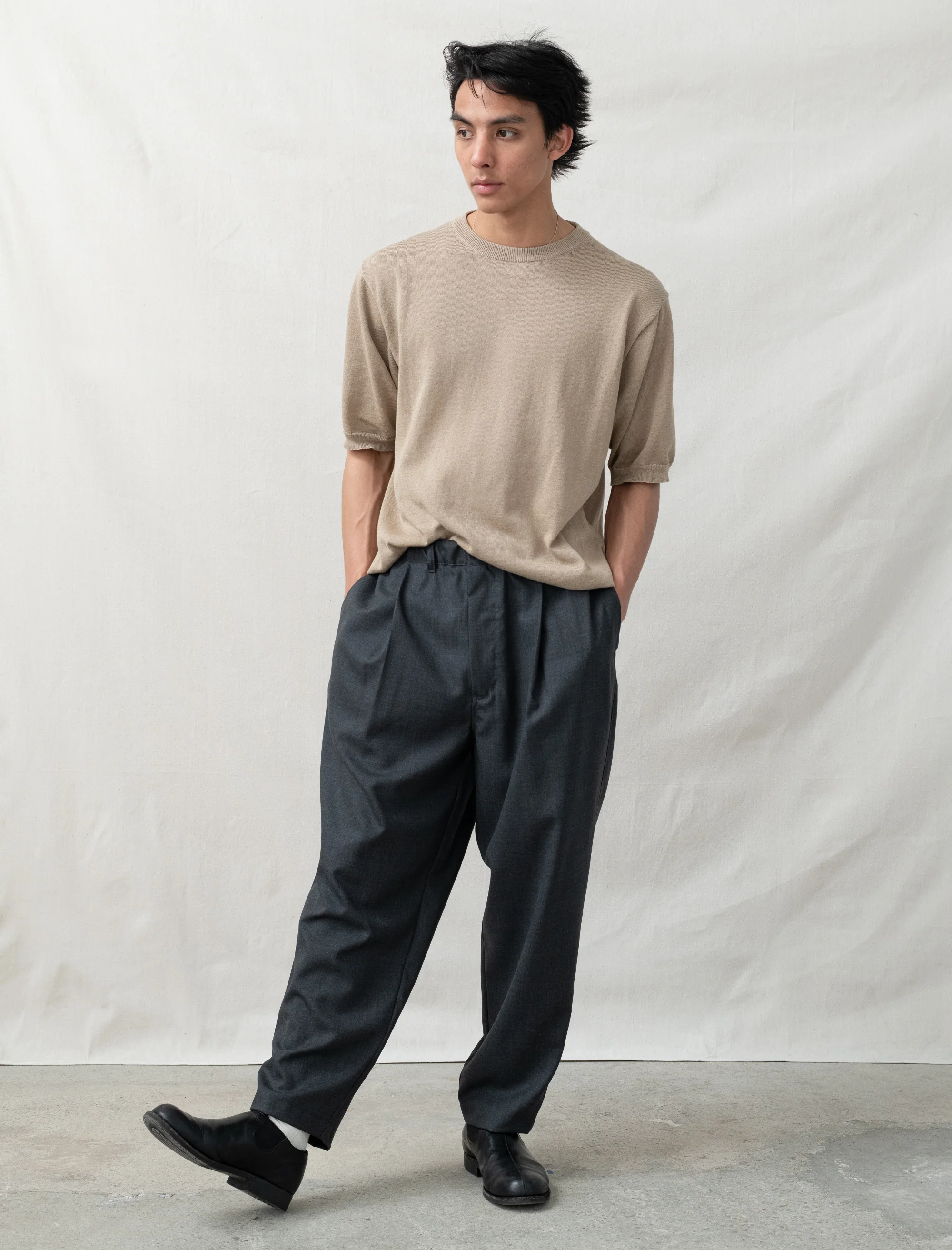 Summer Wool Wide Pants (Charcoal)