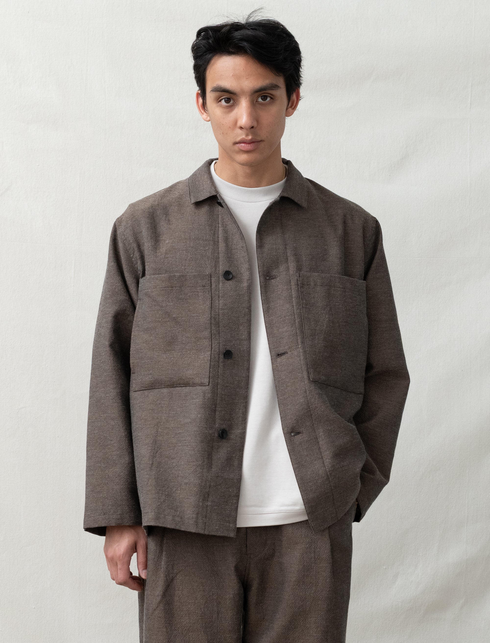 Mixed Shirt Jacket (Brown)