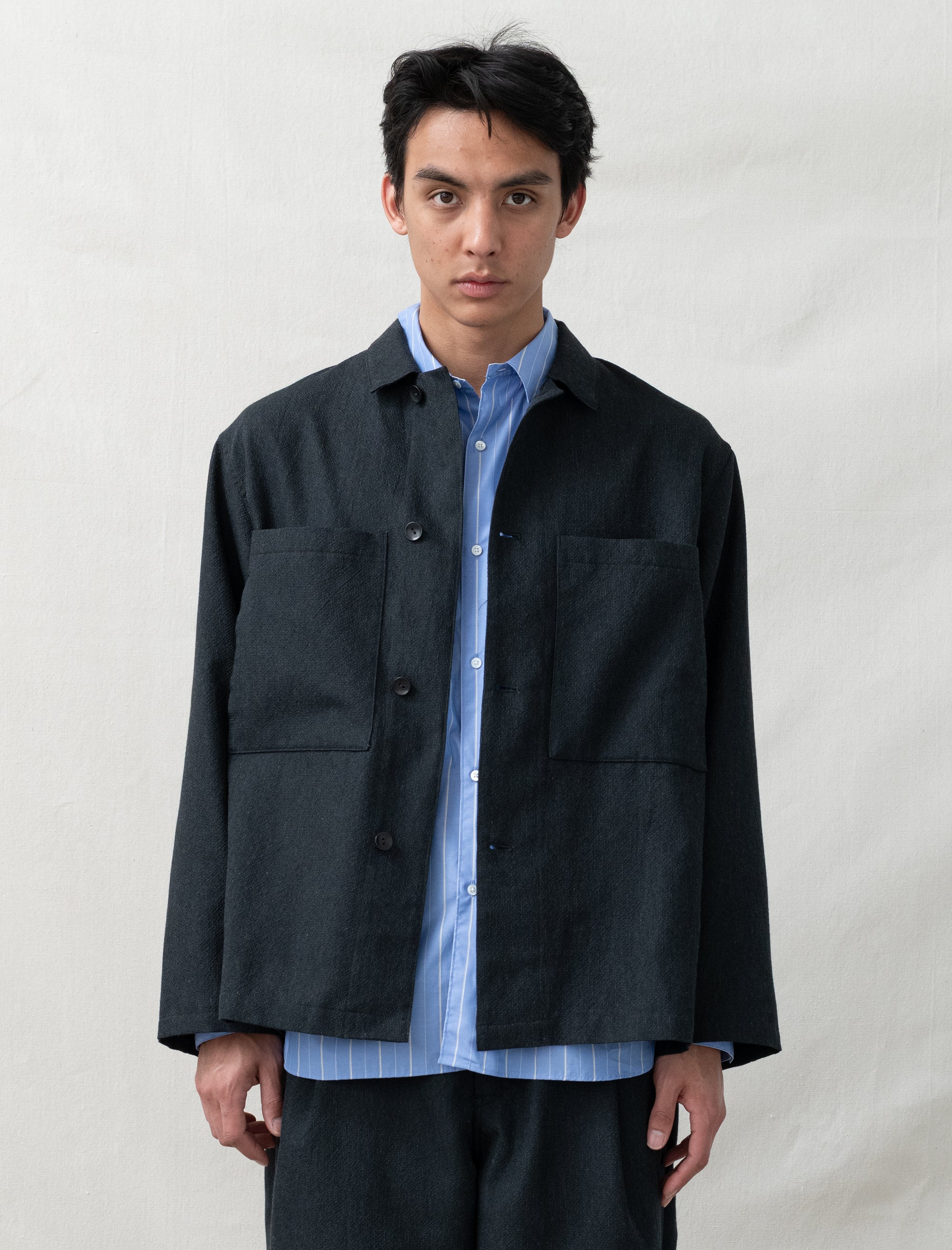 Mixed Shirt Jacket (Ink Black)