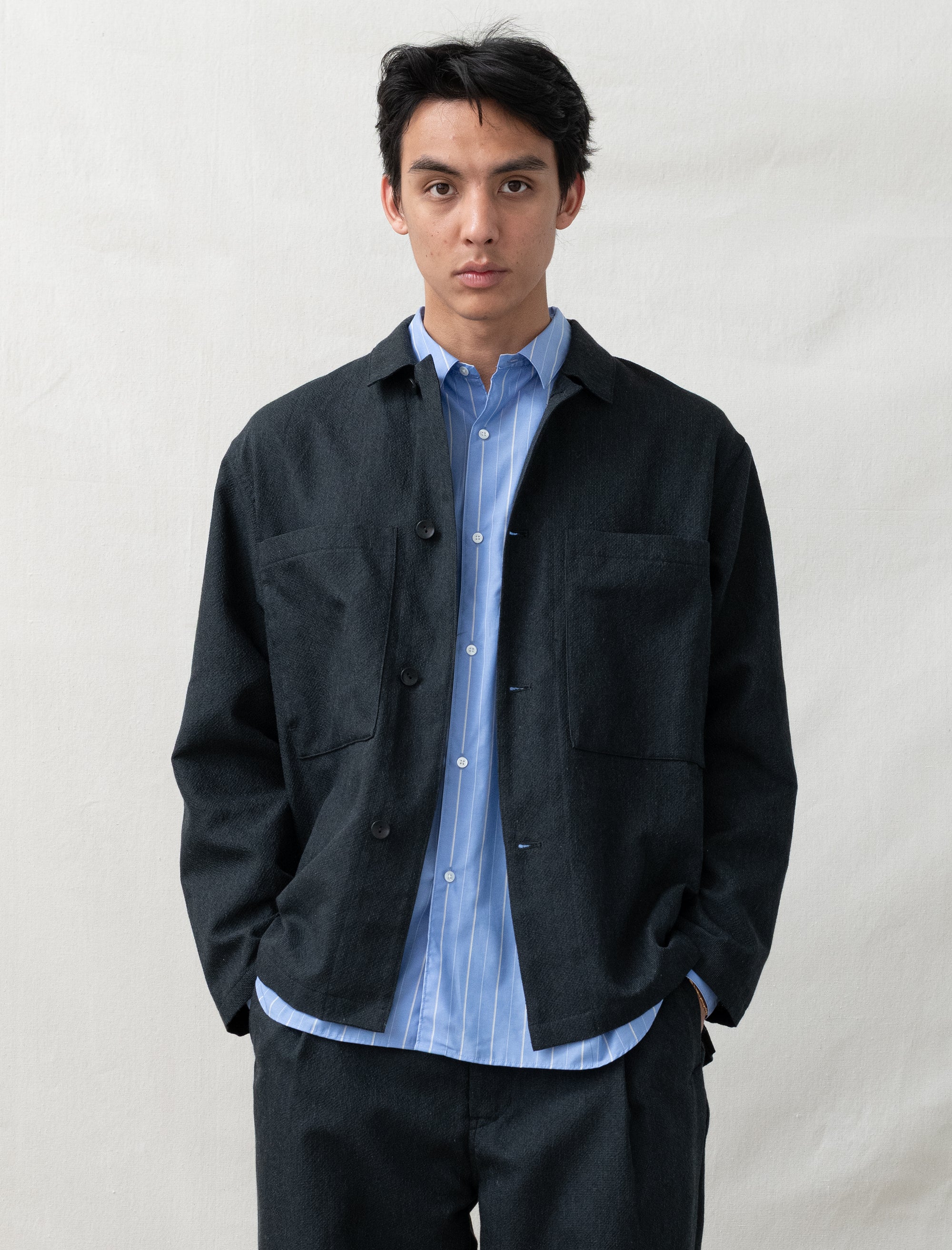 Mixed Shirt Jacket (Ink Black) - Image 4