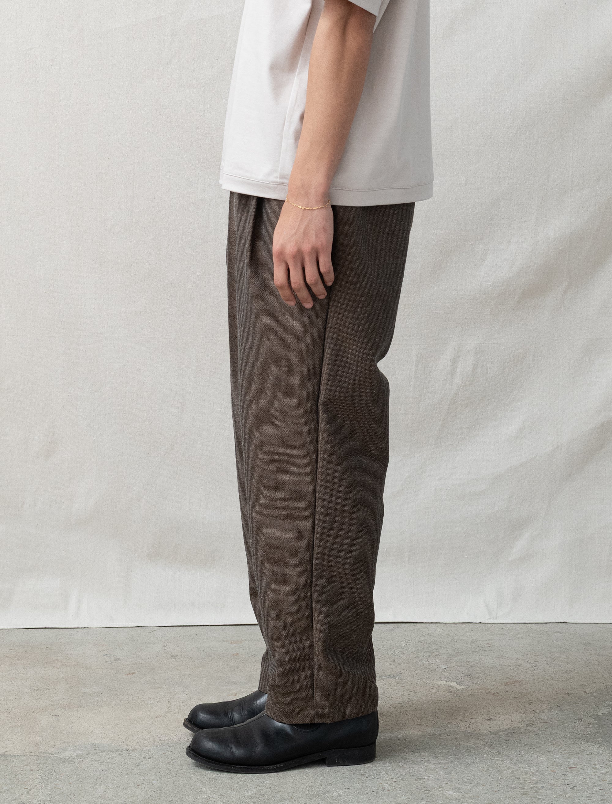 Mixed Single Pleat Pants (Brown) - Image 4