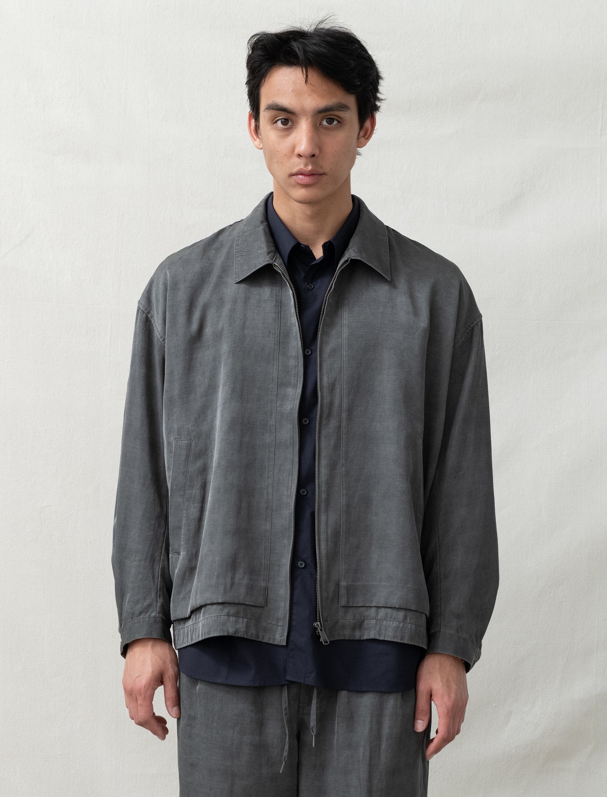 Pigment Dye Zip Up Blouson (Dusty Grey)