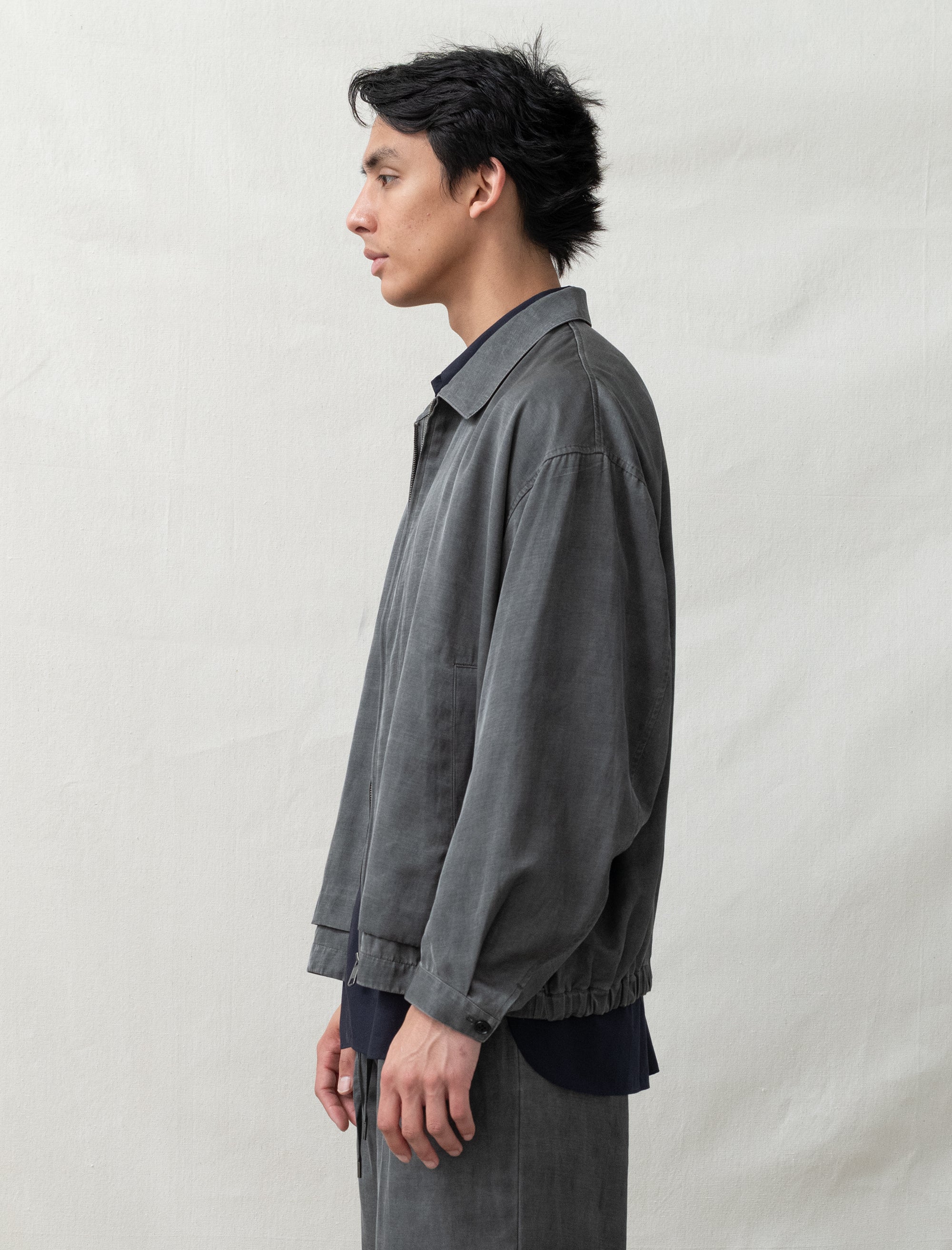 Pigment Dye Zip Up Blouson (Dusty Grey) - Image 3