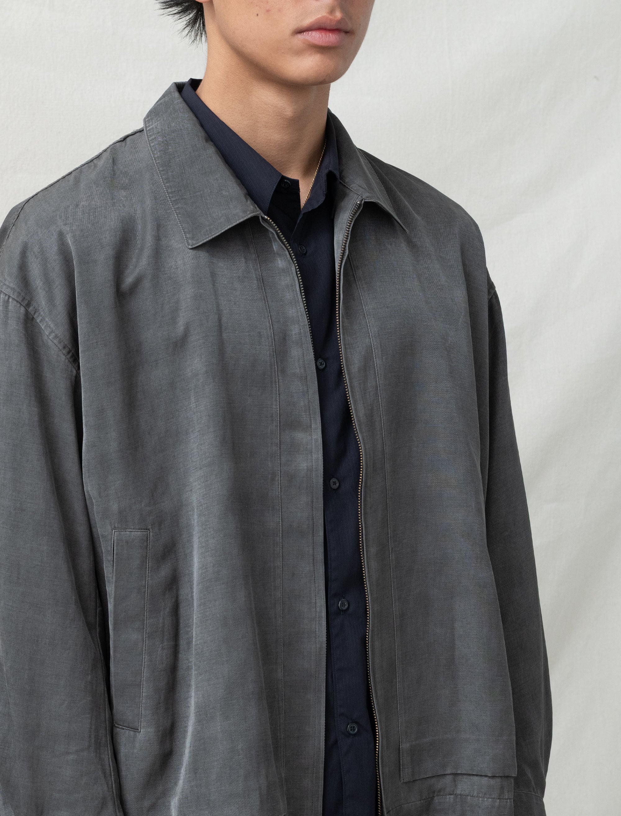 Pigment Dye Zip Up Blouson (Dusty Grey) - Image 4