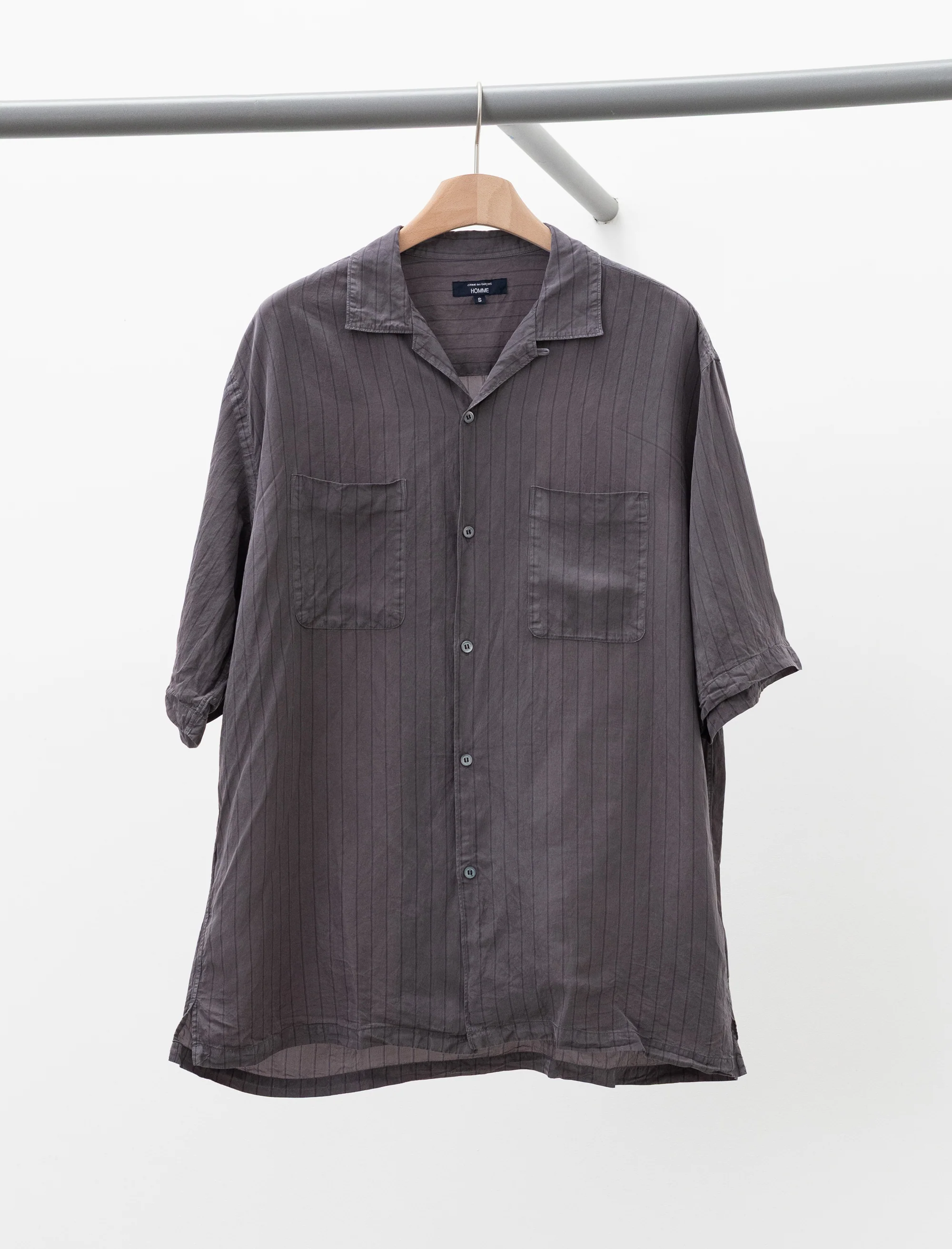 Pinstripe Short-Sleeve Shirt (Grey)