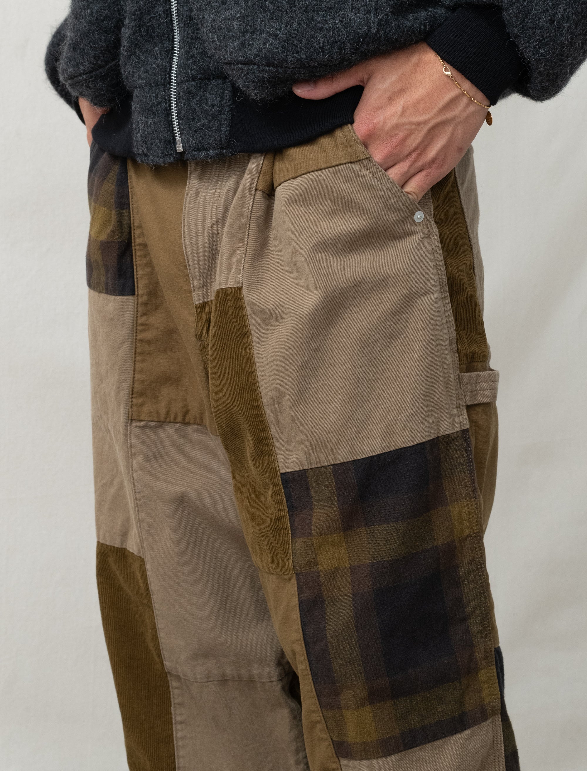 Pleated Patchwork Pant (Beige Mix) - Image 7