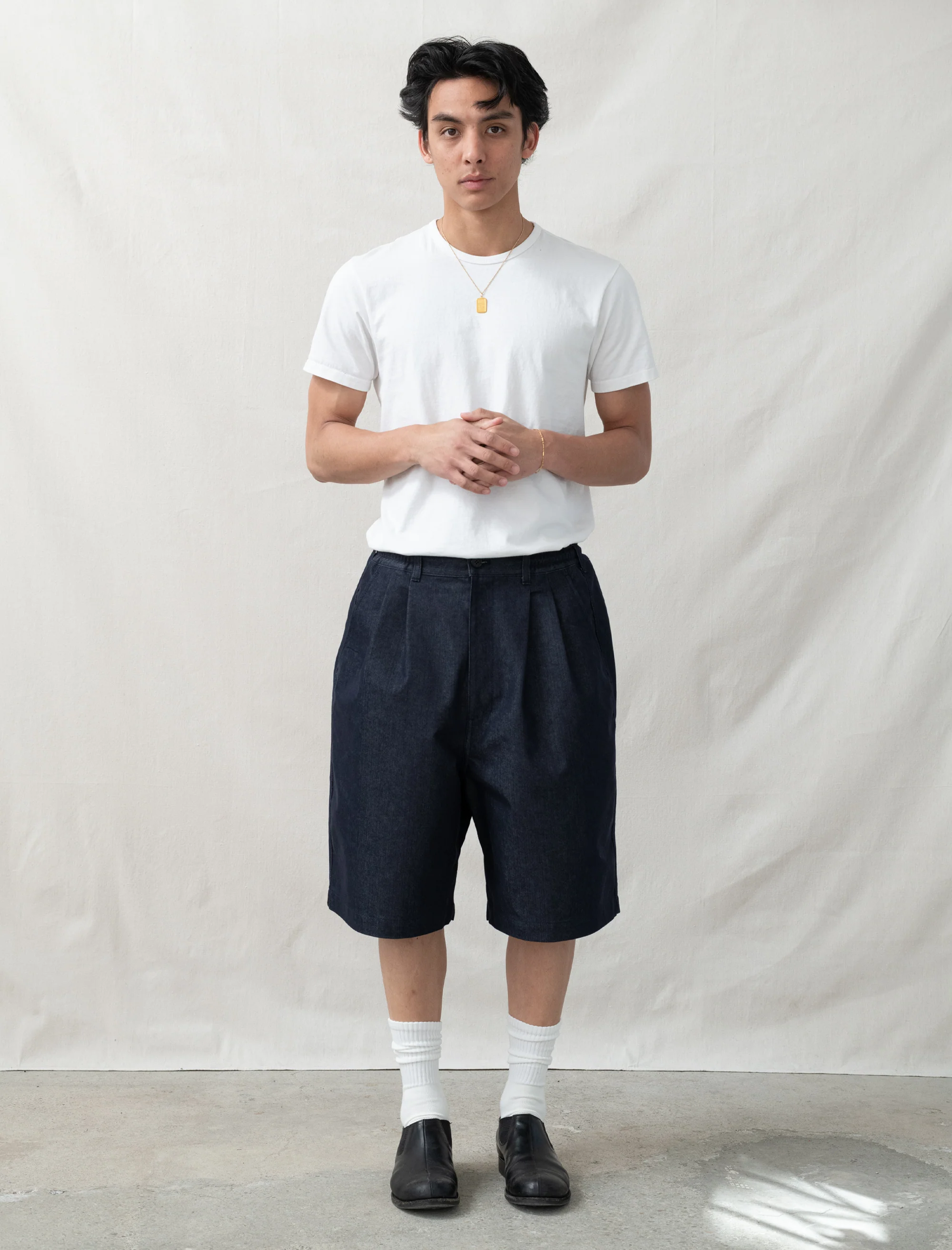 Wide Pleated Shorts (Indigo) - Image 3